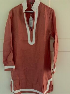 Castaway Coral Long-Sleeve Tunic with White Trim